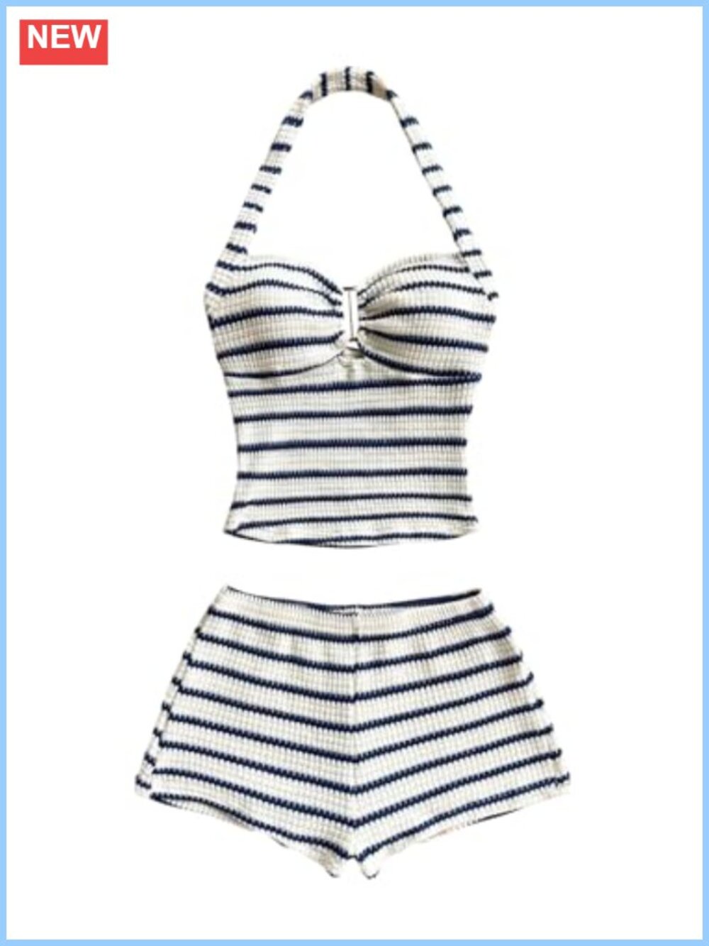 Crochet Halter Knit Top & Mini Shorts 2 Piece Set Beach Vacation